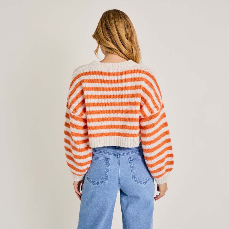 V-Neck Stripe Cropped Sweater