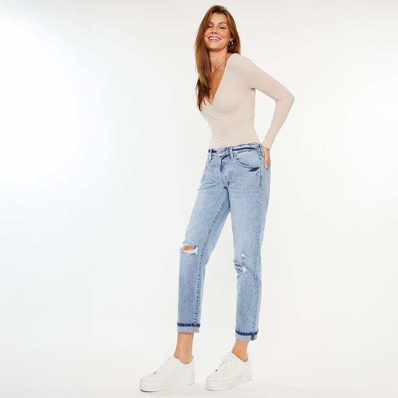 Mid Rise Boyfriend Cuff Jeans