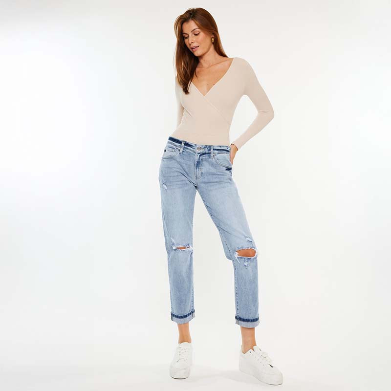 Mid Rise Boyfriend Cuff Jeans