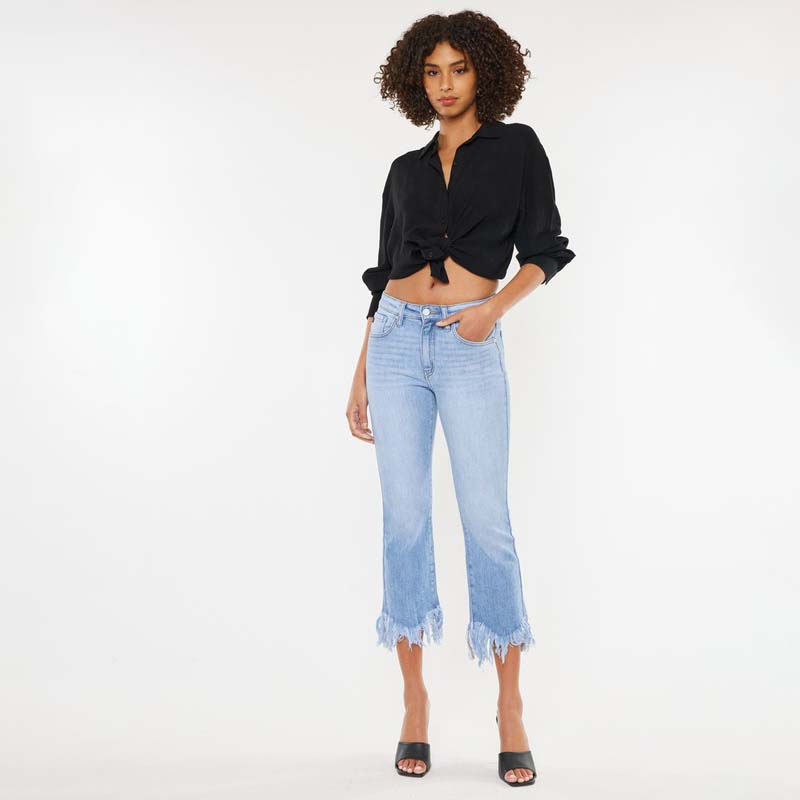 High Rise Frayed Straight Jeans