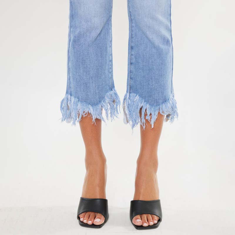 High Rise Frayed Straight Jeans