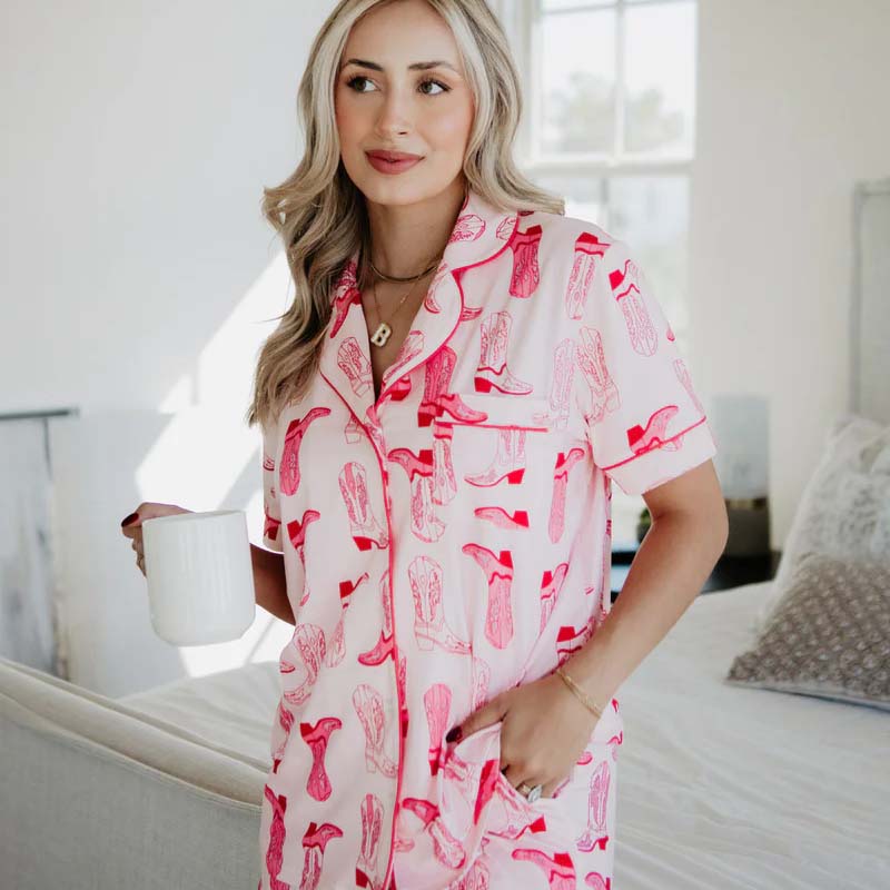 Pink Boots Pajama Top