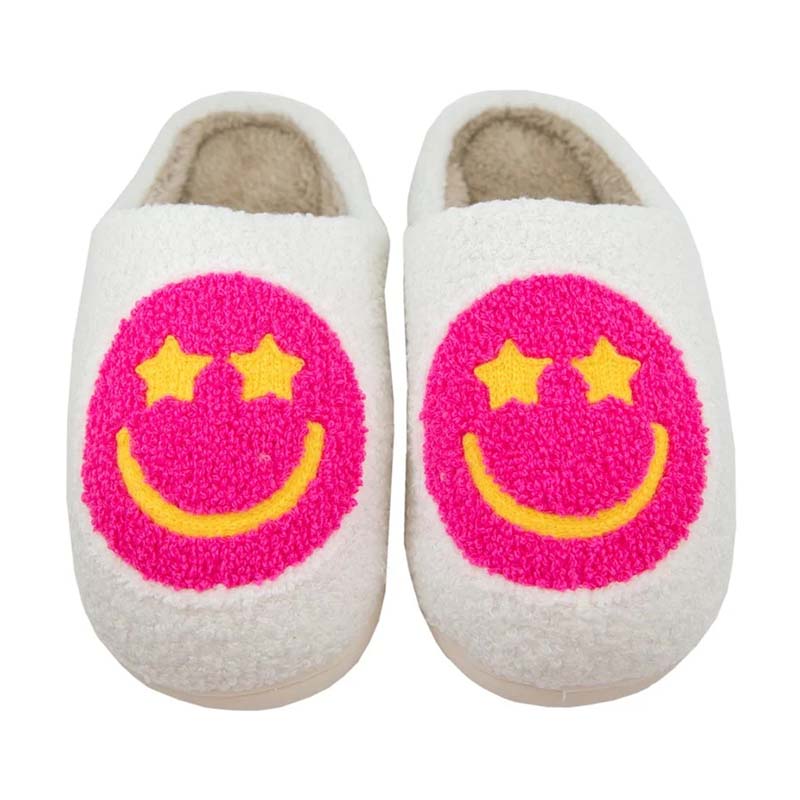 Hot Pink Star Eye Smiley Slippers