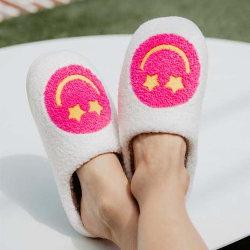 Hot Pink Star Eye Smiley Slippers