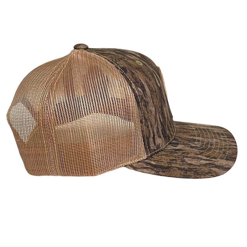 side view of local boy outfitters camo duck trucker hat