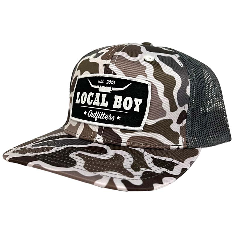 local boy outfitters localflage camo wild west trucker hat