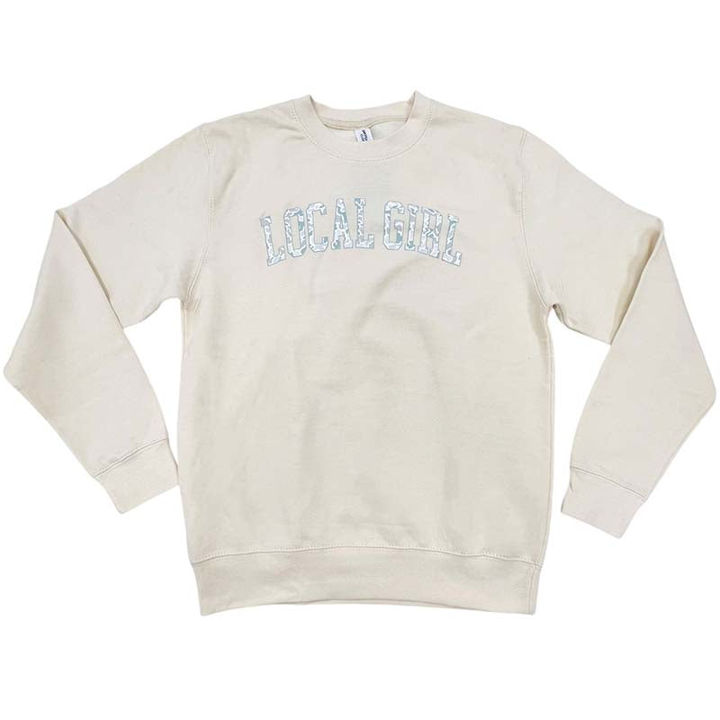 Local Girl Camo Arch Crewneck Sweatshirt in Tan