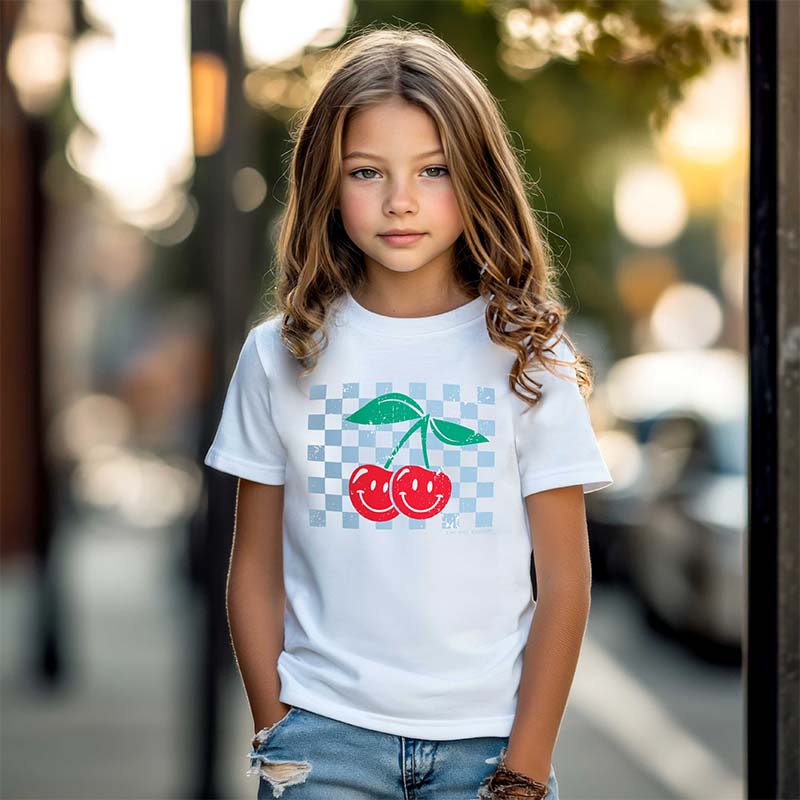 Youth Checkered Cherry Short Sleeve T-Shirt