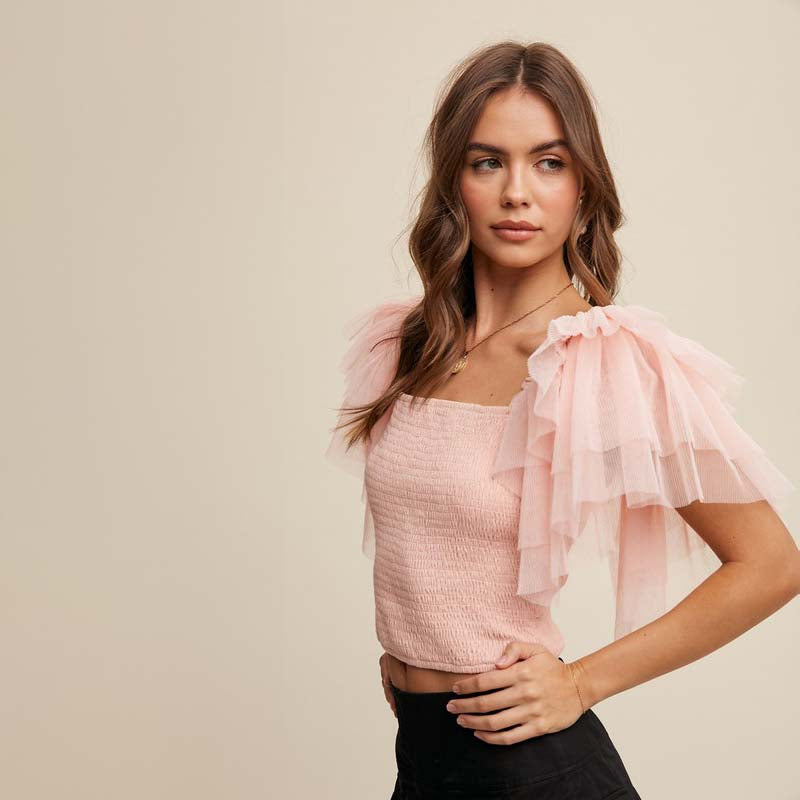 Short Sleeve Tulle Crop Top