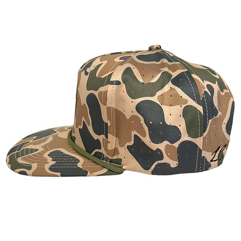 side of camouflage lab duck performance trucker hat