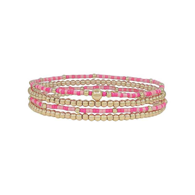 Pink and Gold Beaded Bracelet Set