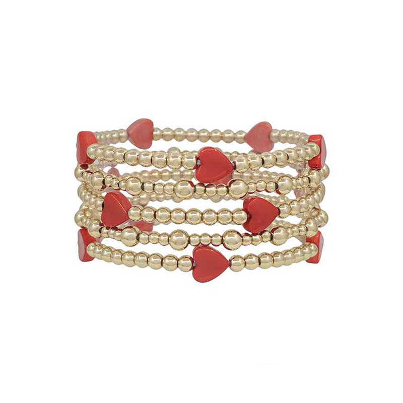 Red Hearts Beaded Bracelet Set