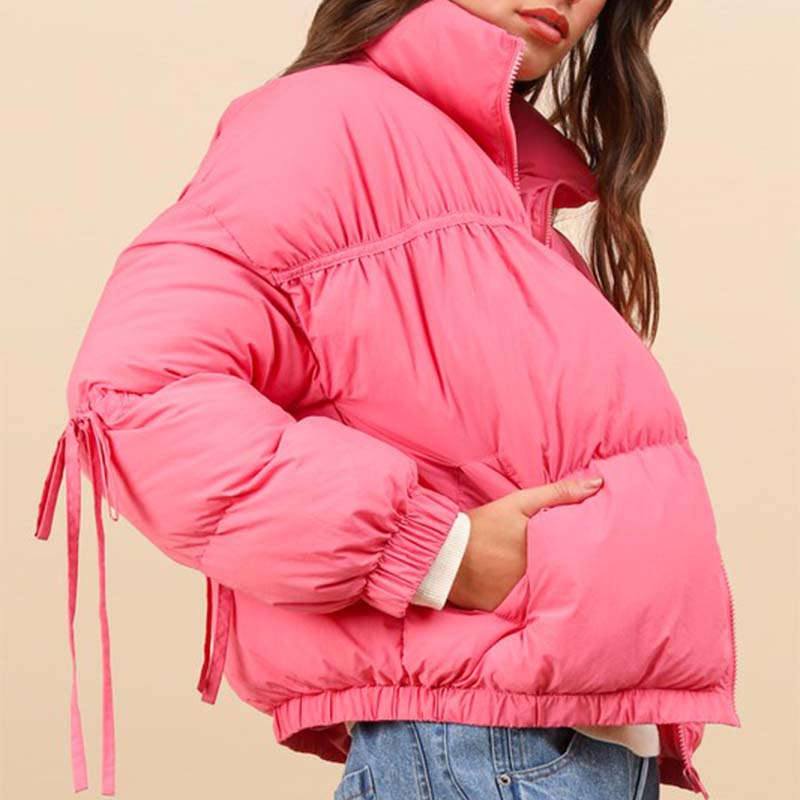 Tie Bow Sleeve Puffer Jacket