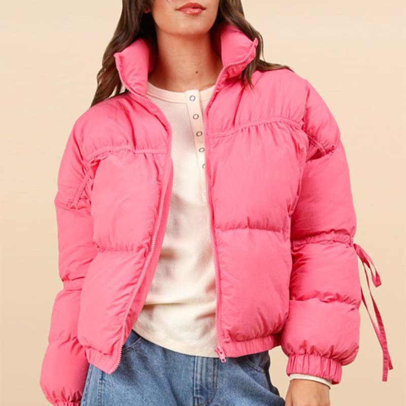 Tie Bow Sleeve Puffer Jacket