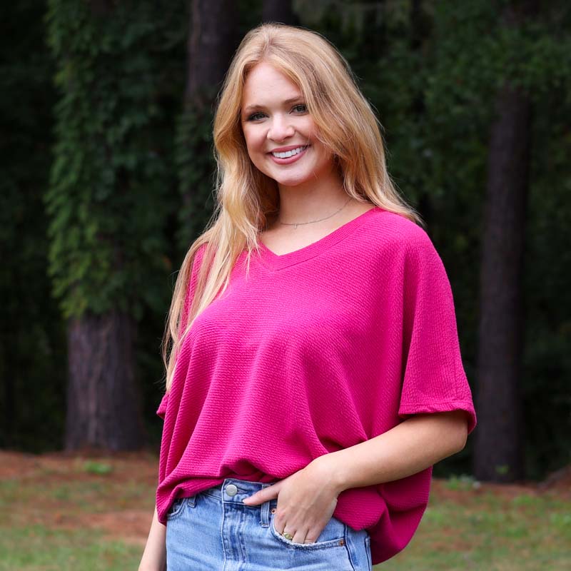 Textured Cocoon Top in Magenta