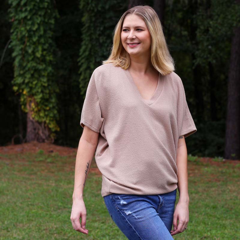 Textured Cocoon Top in Taupe