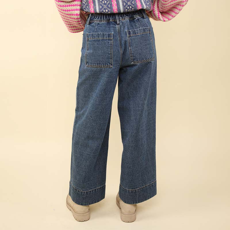 Wide Leg Seam Detail Denim Pants