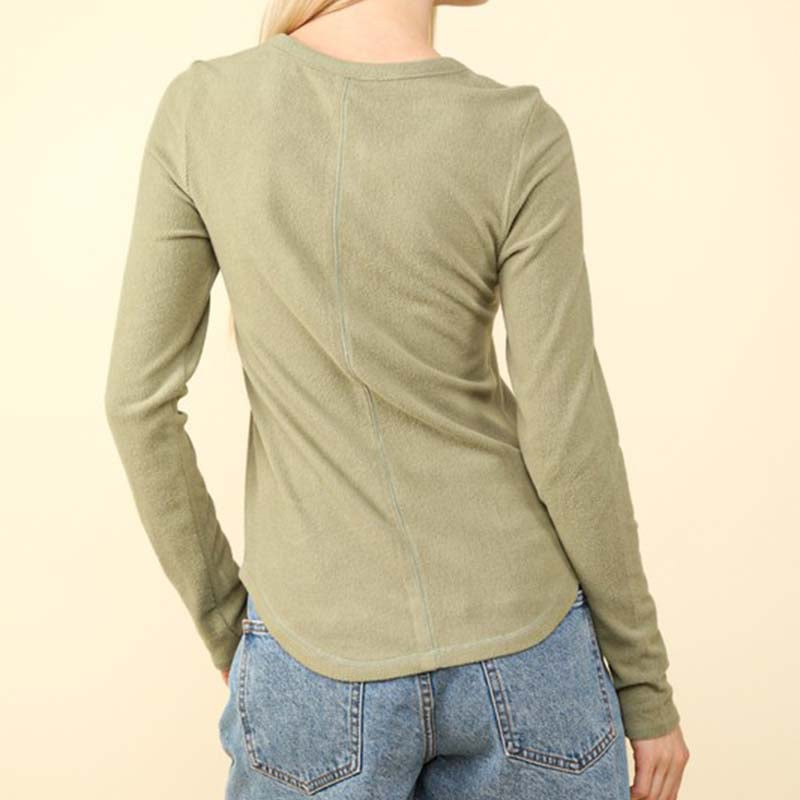 Jersey Lightweight One Pocket Henley Top in Olive