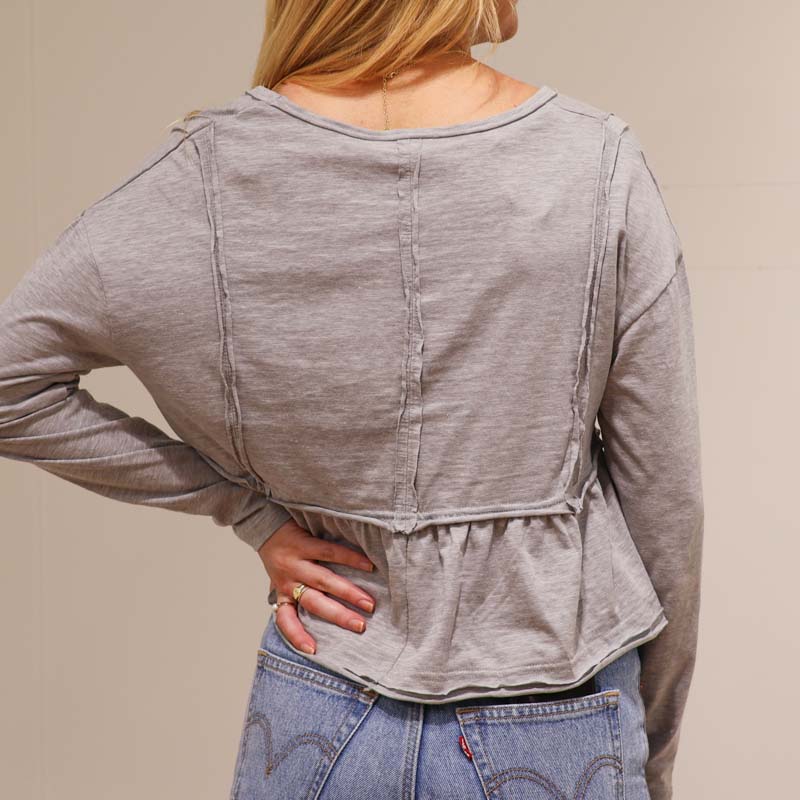 Babydoll Long Sleeve Crop Top in Grey