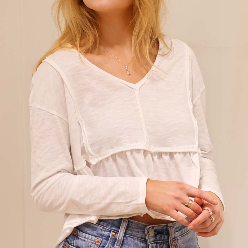 Babydoll Long Sleeve Crop Top in White