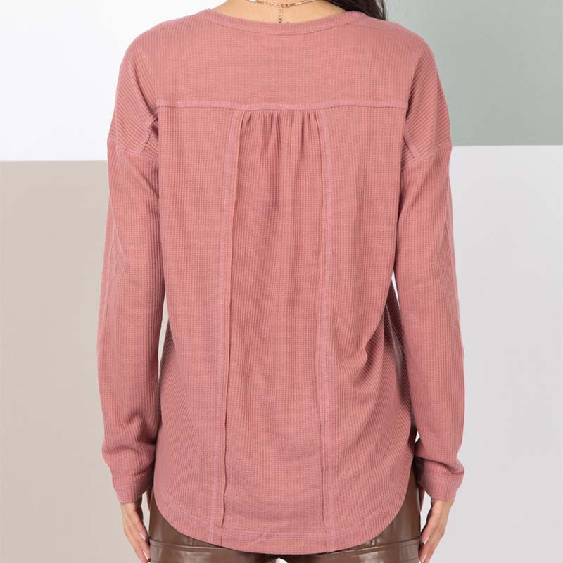 Babydoll Long Sleeve Henley in Brick