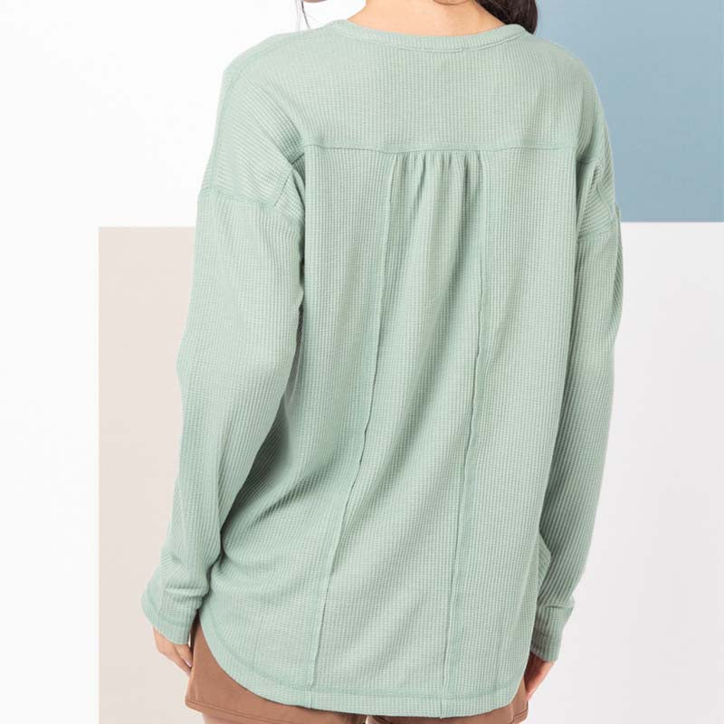 Babydoll Long Sleeve Henley in Sage