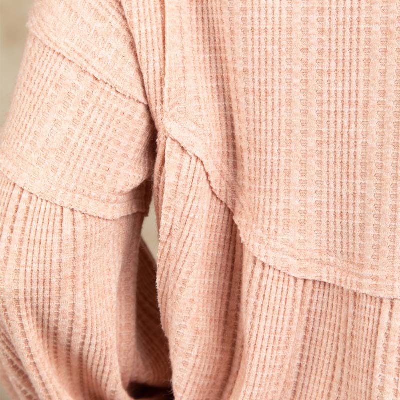 Waffle Knit Long Sleeve Babydoll Top in Blush