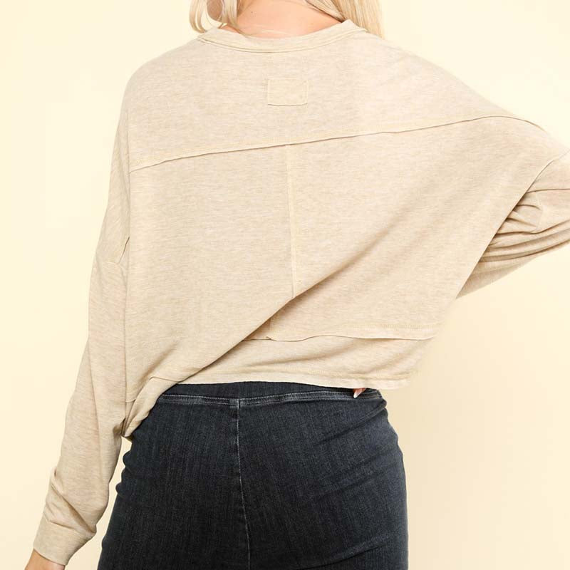 Relaxed Long Sleeve Pocket Top in Oatmeal