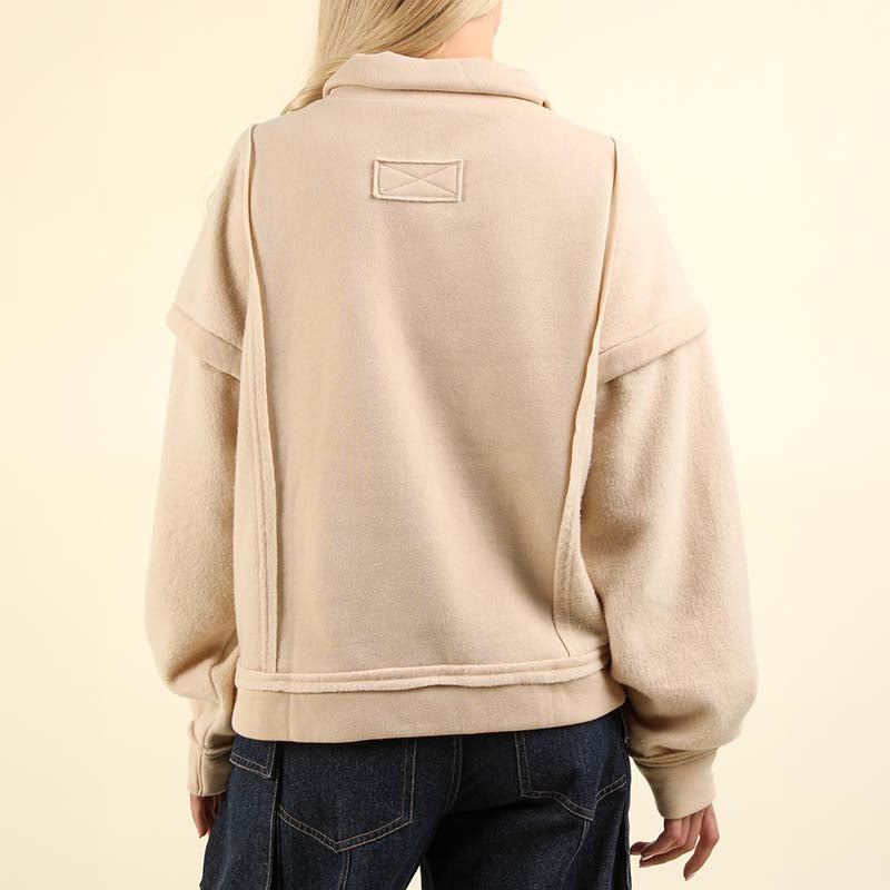 Two Pocket Quarter Zip Pullover in Cream