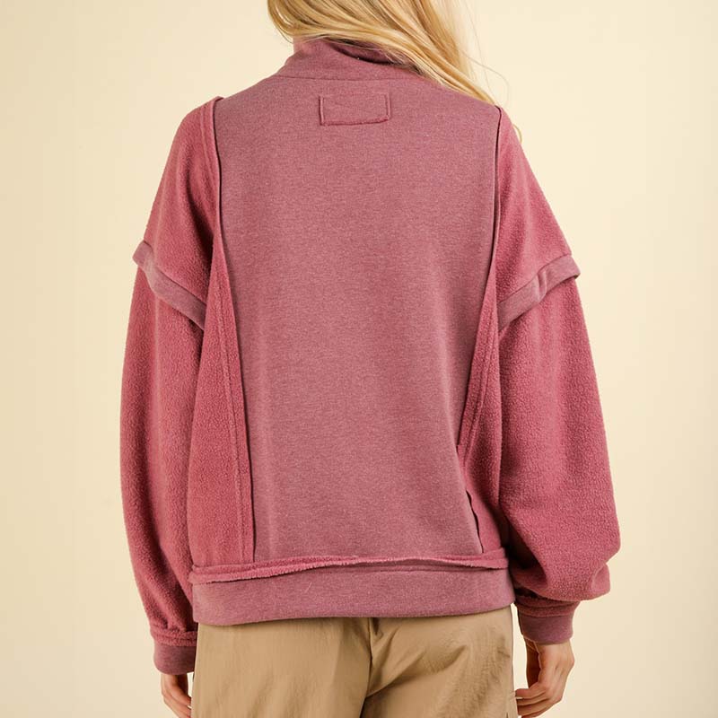 Two Pocket Quarter Zip Pullover in Mauve