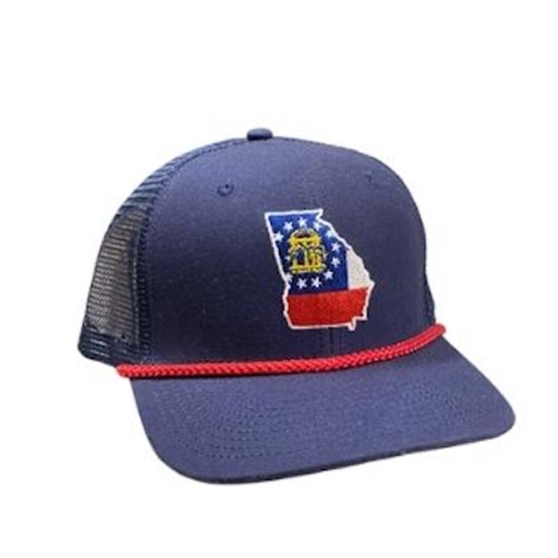 Georgia Flag Mesh Back Rope Trucker in Navy