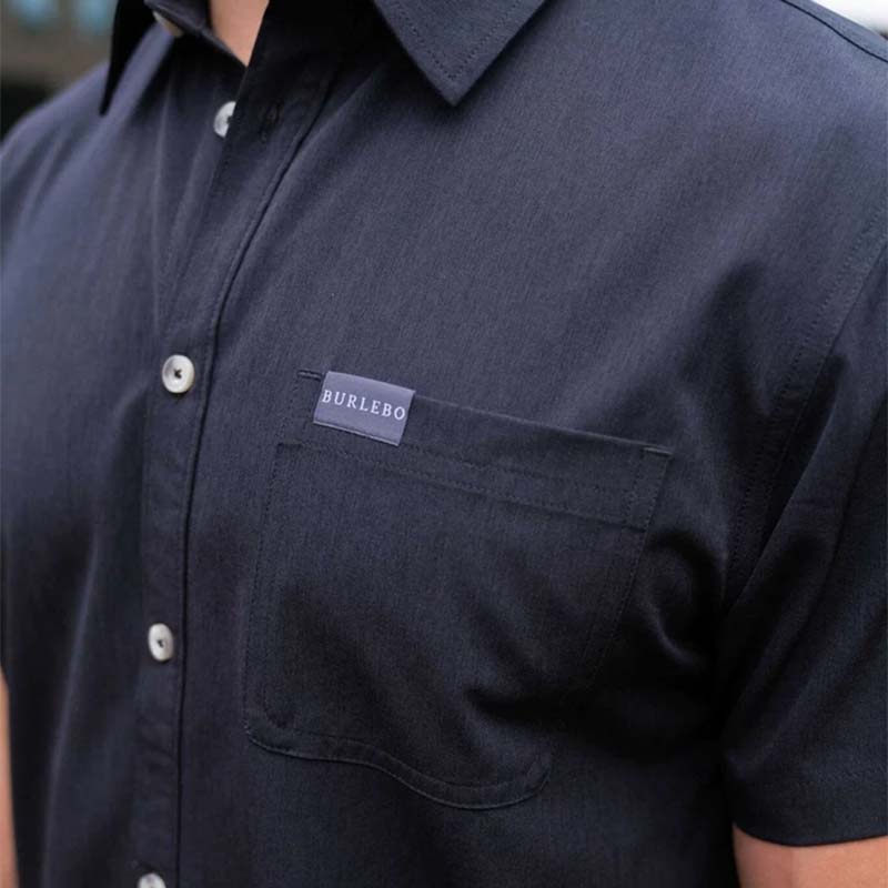 Heather Black Short Sleeve Performance Woven Button Down Shirt