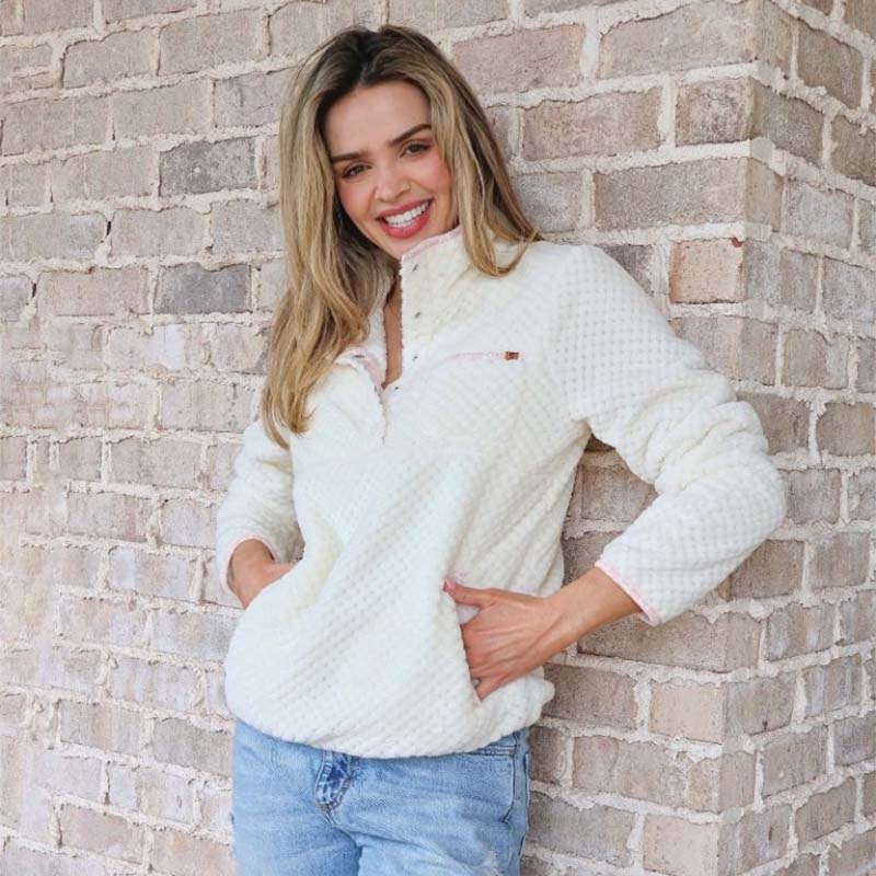 Soft Quarter Snap Pullover in Ivory