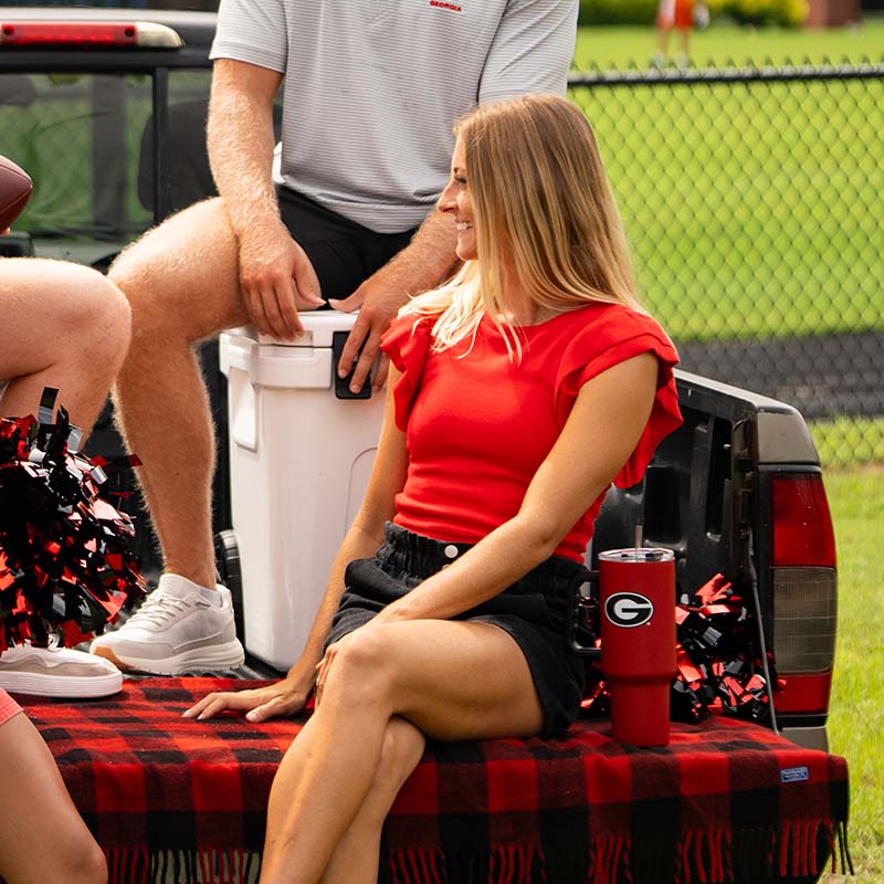 Ruffle Ribbed Gameday Top in Red