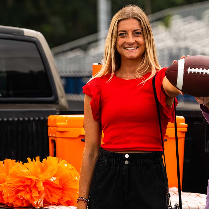 Ruffle Ribbed Gameday Top in Red