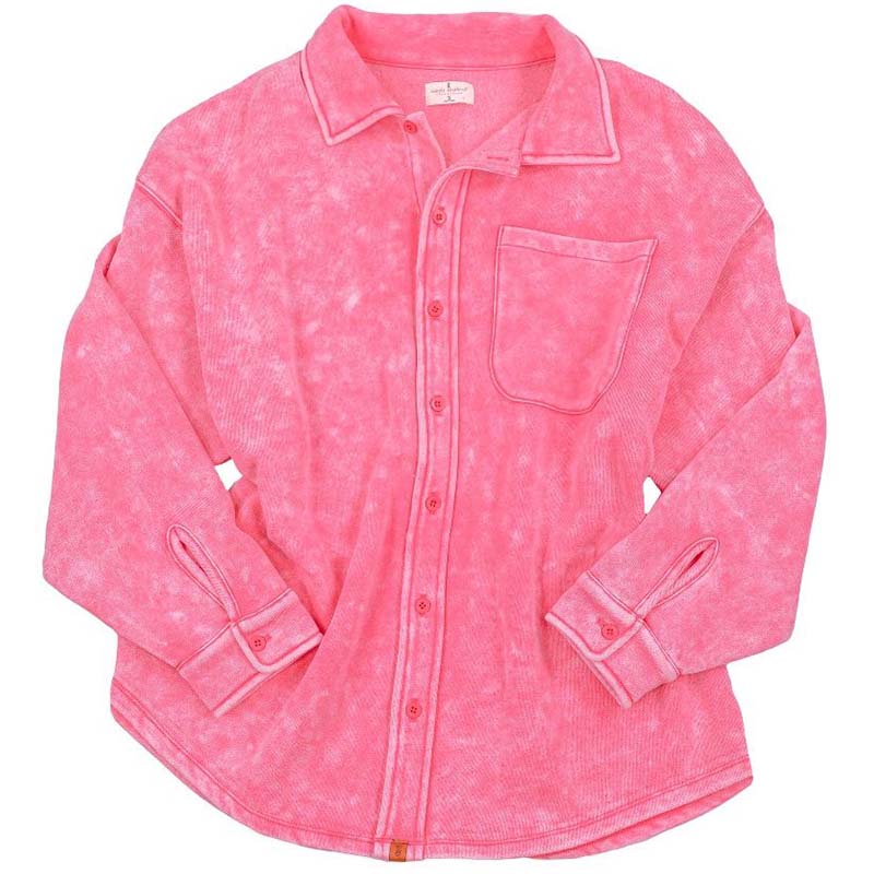 Acid Wash Shacket in Pink