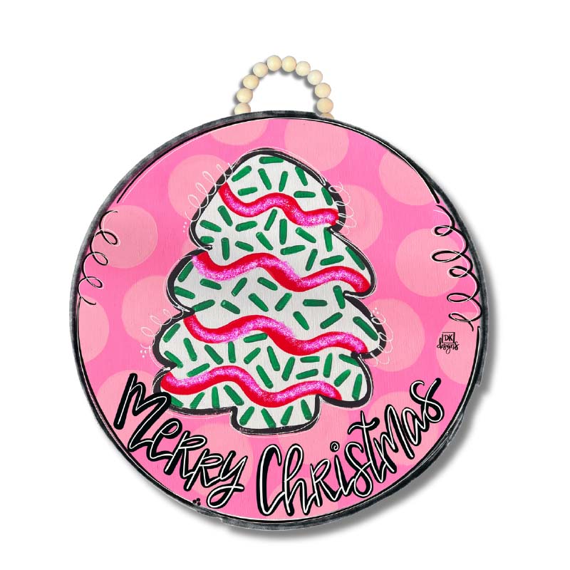 Pink Christmas Tree Cake Door Hanger