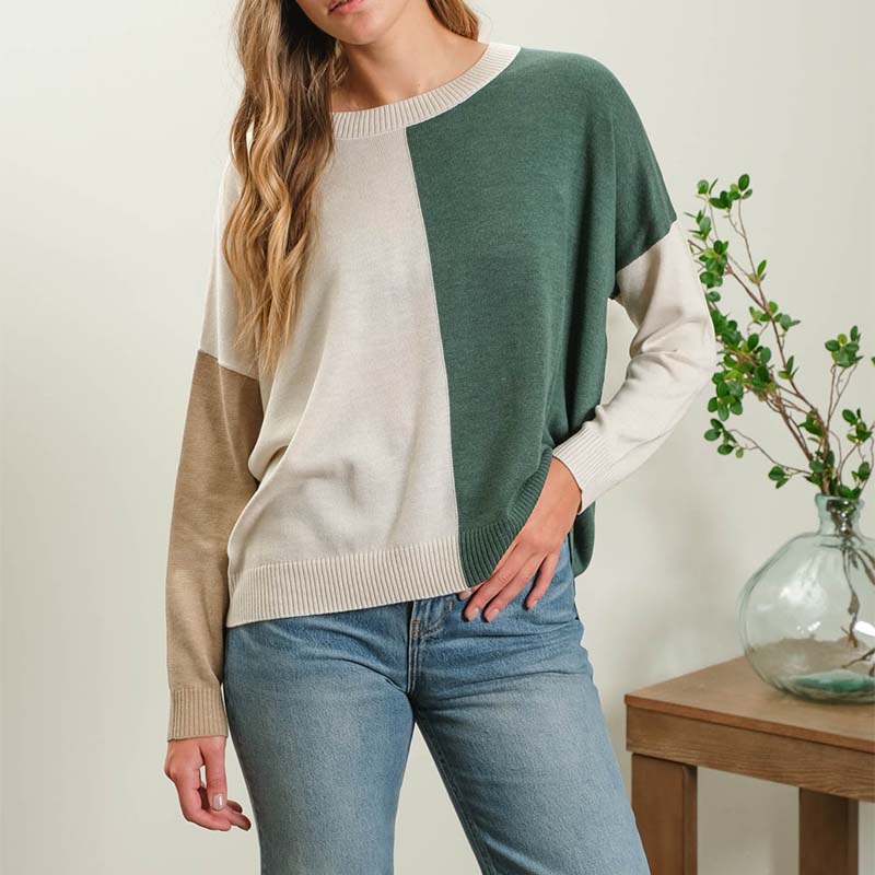 Color Block Sweater in Hunter Green