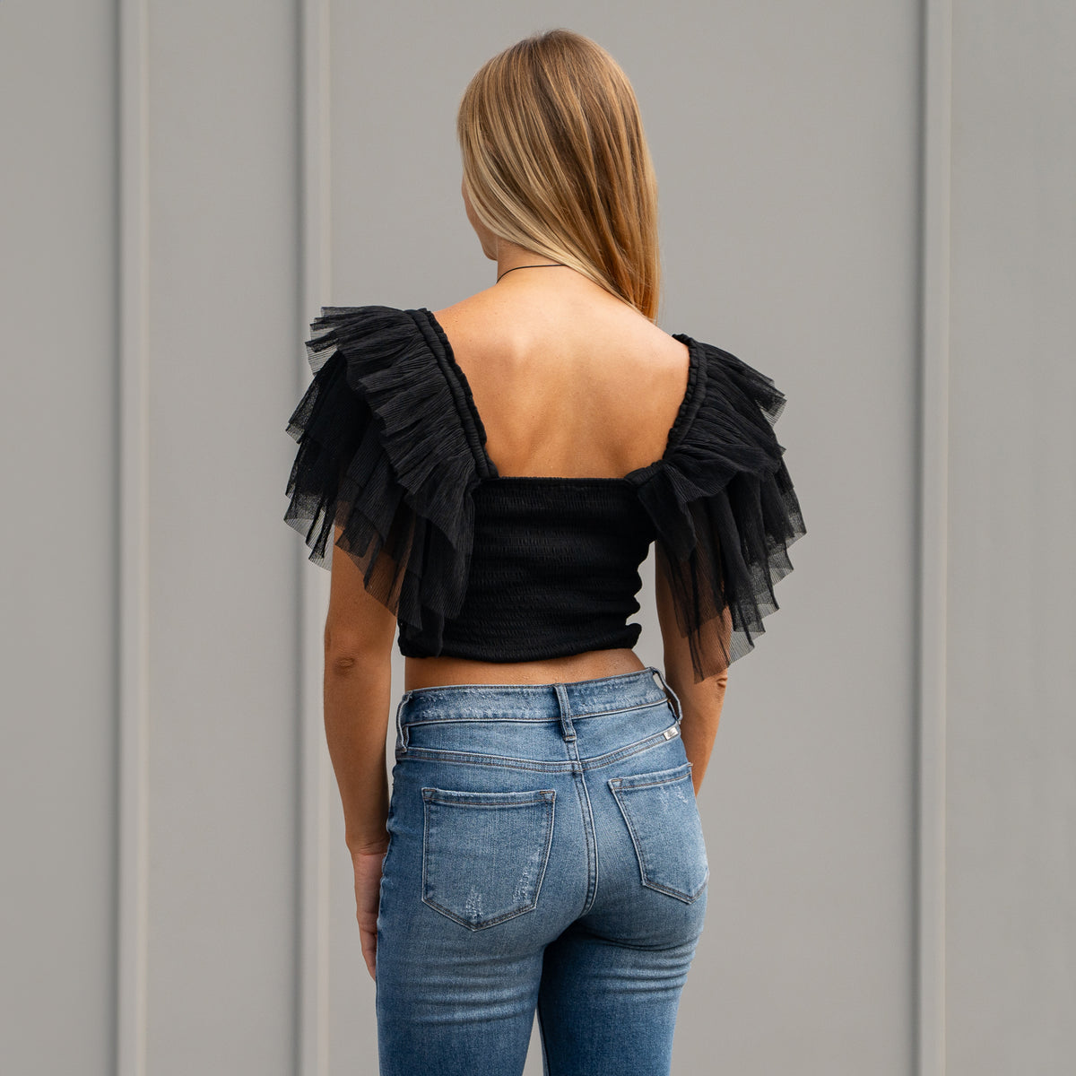 Short Sleeve Tulle Crop Top