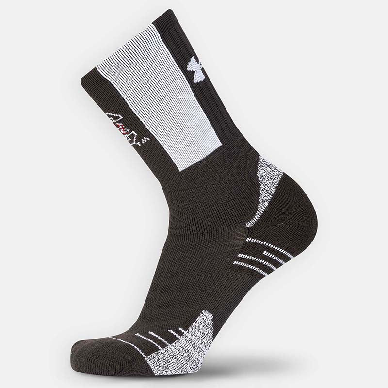 Side shot of Under Armour USC Play Socks in Black