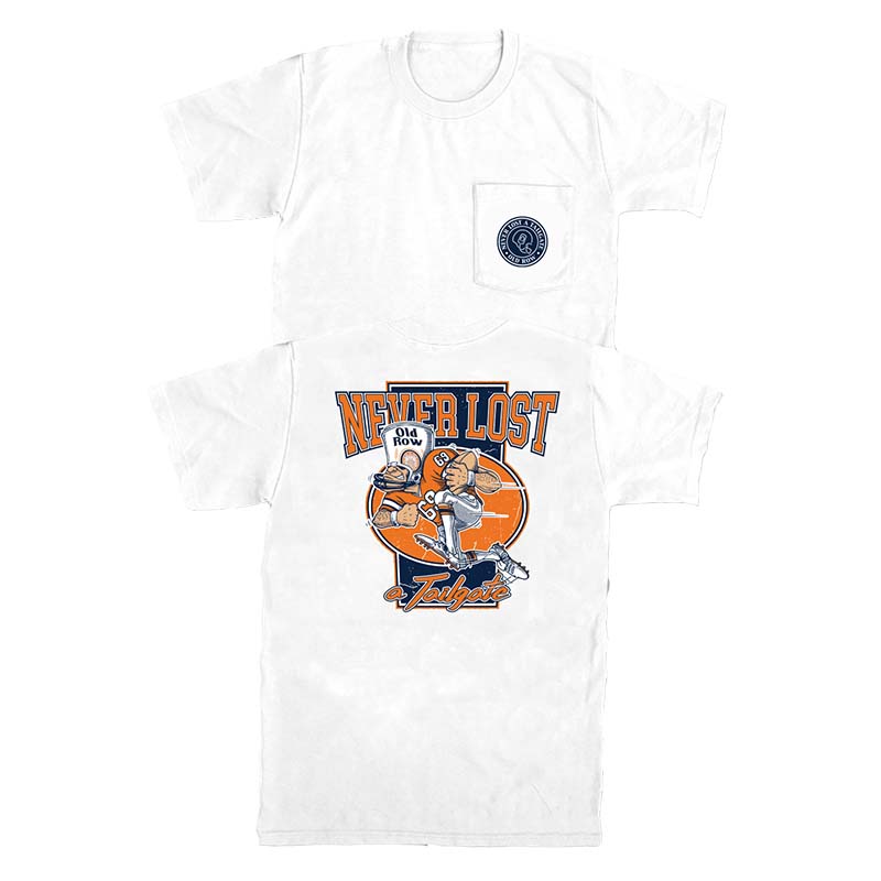 Never Lost A Tailgate Short Sleeve T-Shirt in Navy and Orange