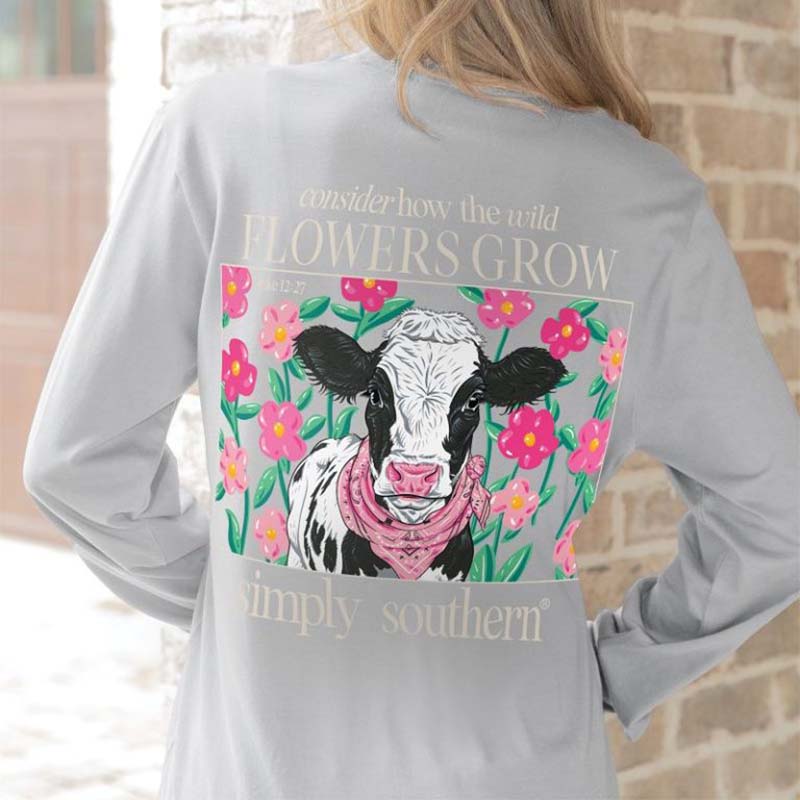 Simply Southern Youth Cow Flower Long Sleeve T-Shirt