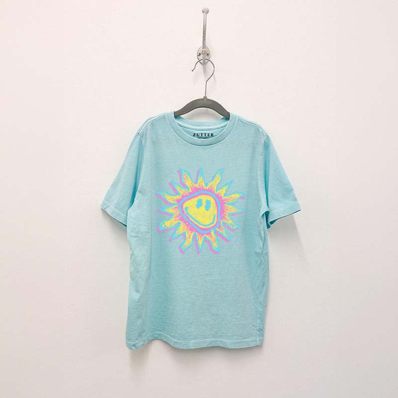 Youth Colorful Sun Short Sleeve T-Shirt in Neon Blue