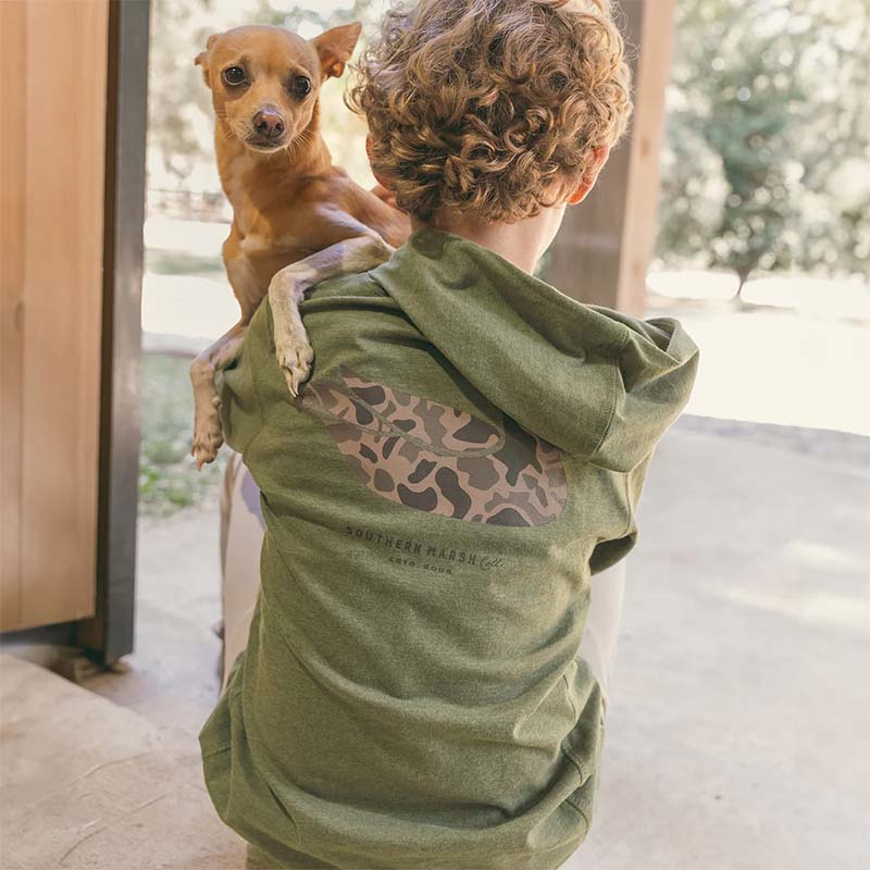 Youth Duck Camo Hoodie in Dark Washed Green