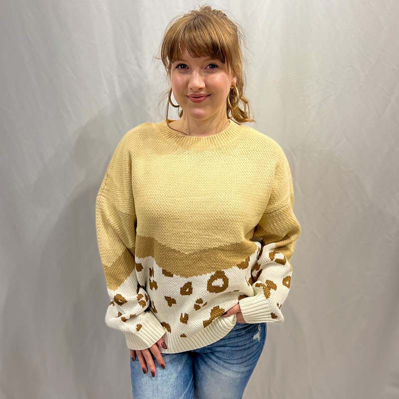 Chevron Animal Print Colorblock Pullover Sweater