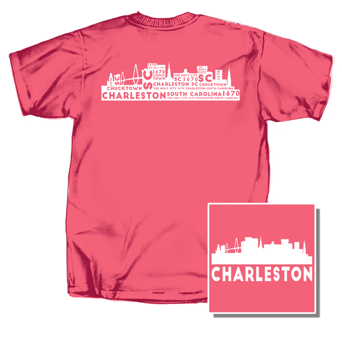 Charleston Word Cloud Short Sleeve T-Shirt in coral