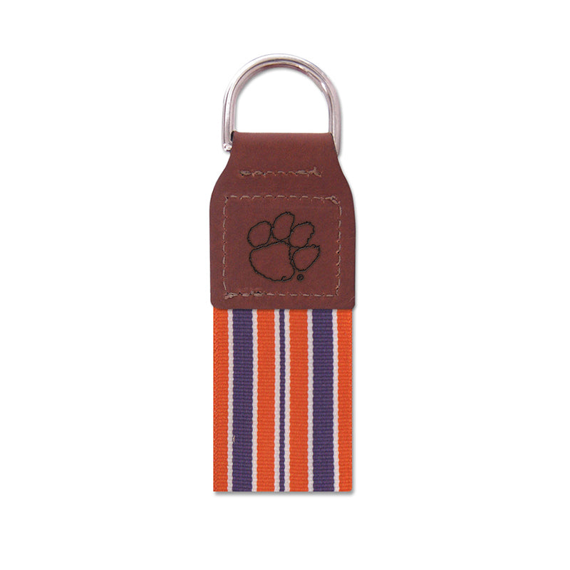 Clemson Stripe Ribbon with Leather Paw Key Fob