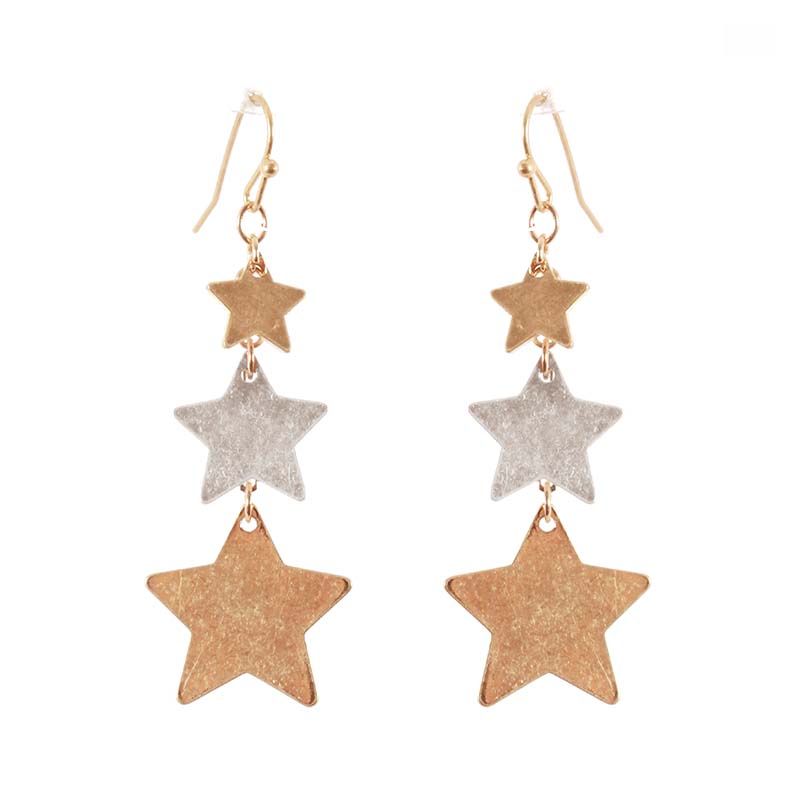 Gold and Silver Star Drop Earrings