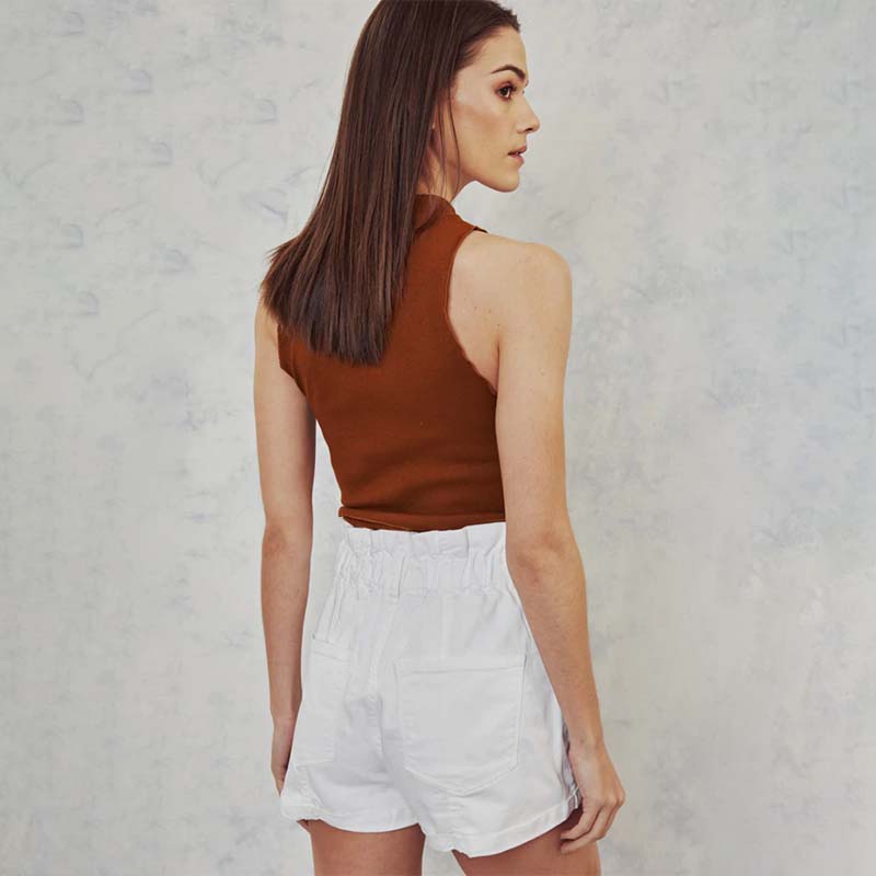 White Paperbag Waist Shorts