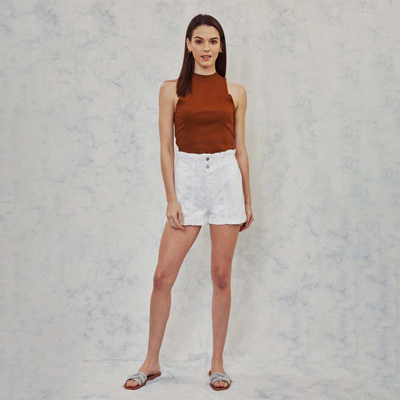 White Paperbag Waist Shorts